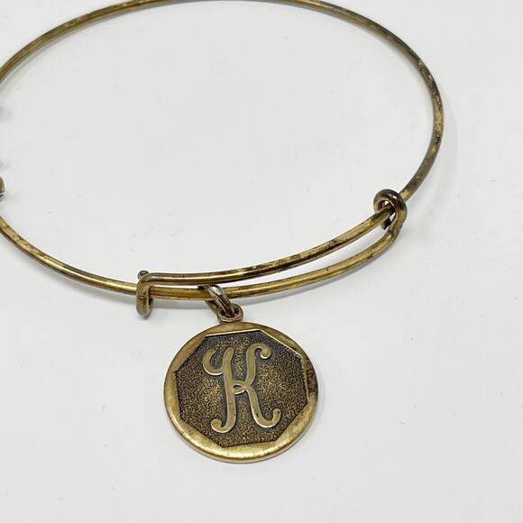 Alex and Ani Initial K Charm Bangle Bracelet Gold Finish Brass - Picture 2 of 6